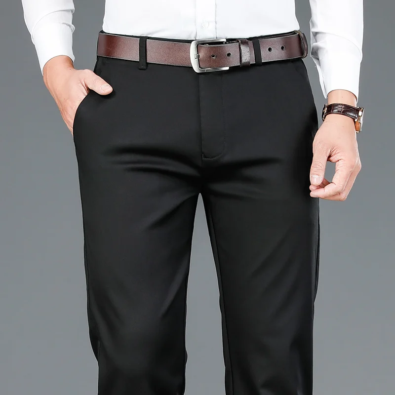 SHAN BAO bamboo fiber fit straight high waist trousers autumn winter brand classic embroidery men's business casual pants