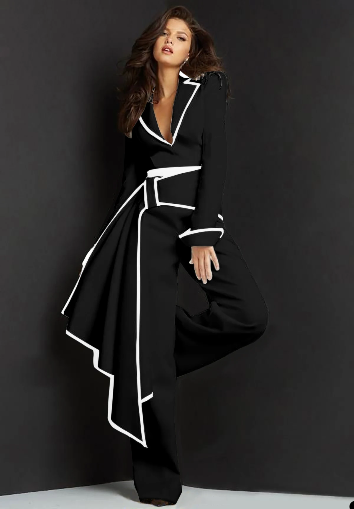 Red Carpet Fashion Women Pants Suits Color Matching White Black Wedding Blazer Sets Prom Evening Party Wear 2 Pieces