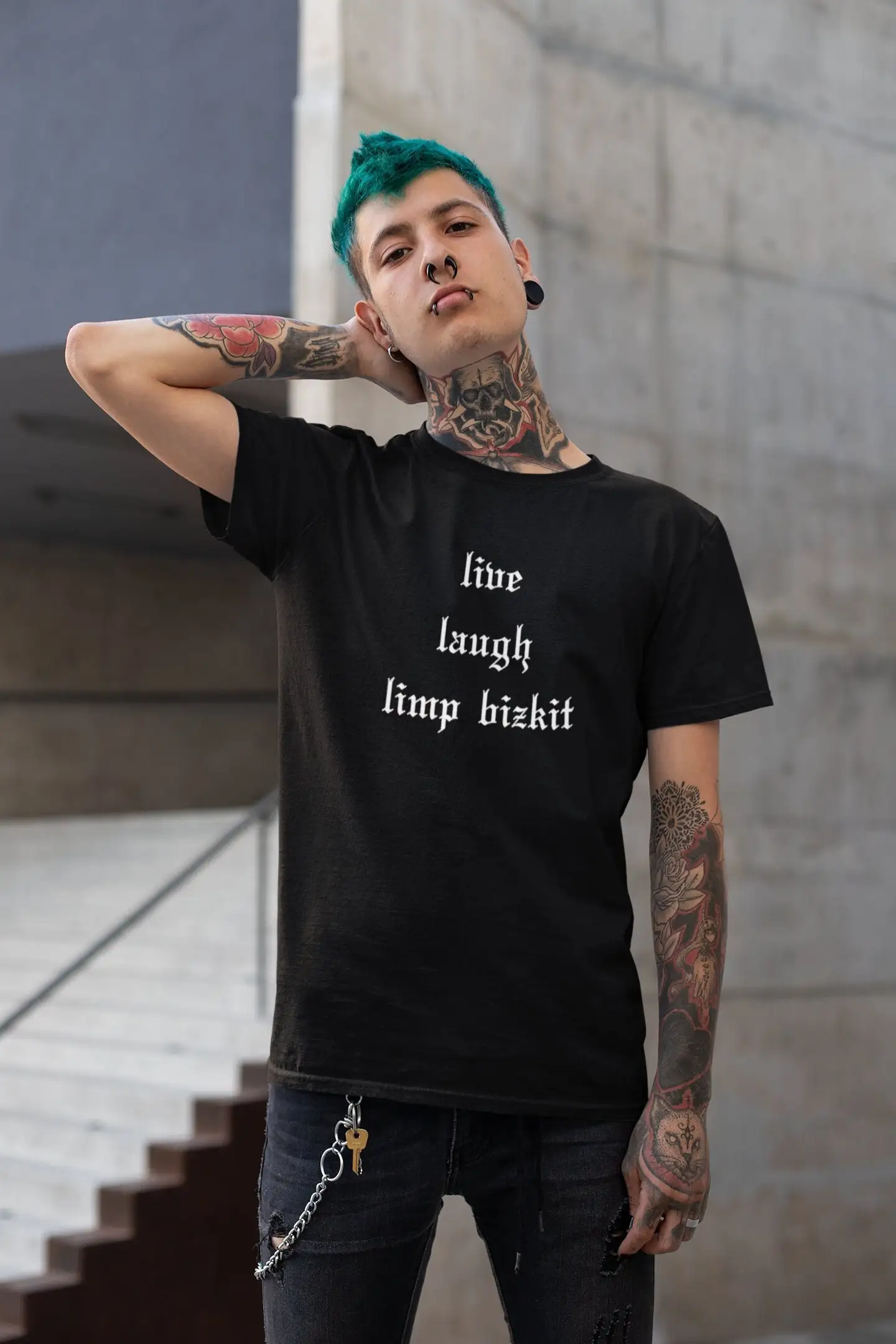 Live Laugh Lap Bizkit Graphic Tee Nu Metal Fred Durst Slogan T-Shirt