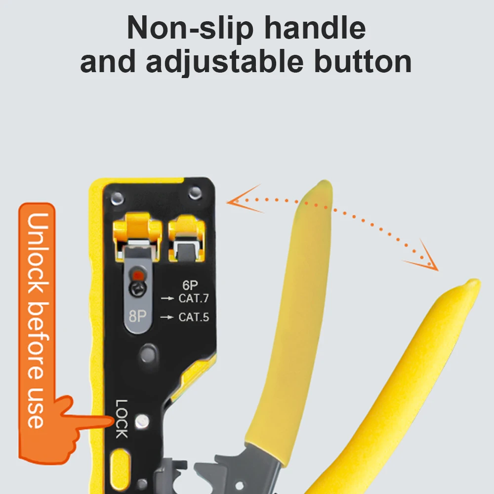 COMNEN RJ45 Crimp Tool Pass Through Crimper Cutter Connectors for CAT7 Cat6 8P8C Modular Connector Ethernet All-in-one Wire Tool