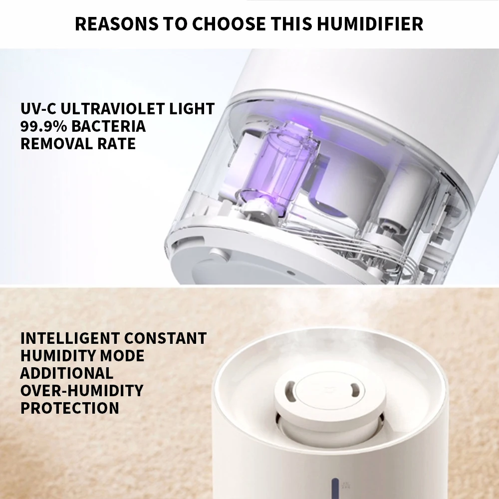 New MIJIA Smart Antibacterial Humidifier 2 For Home 4.5L UVC 99.9% Sterilization Air Humidifier Aroma Essential Oils Diffuser 2