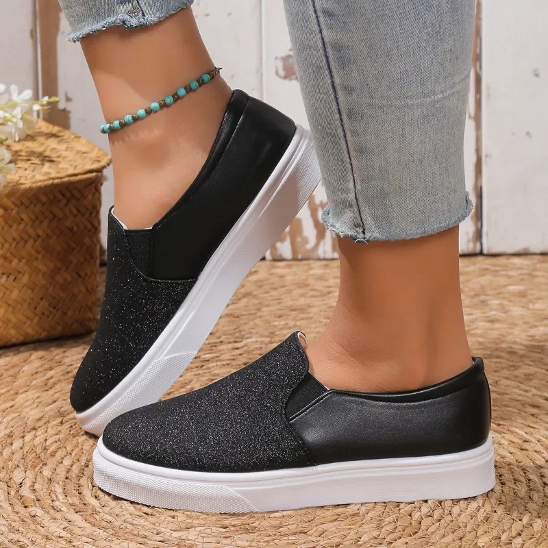 Women Sneakers Leather Shoes Spring Trend Casual Flats Sneakers Female New Fashion Comfort Slip-on Platform Vulcanized Shoes