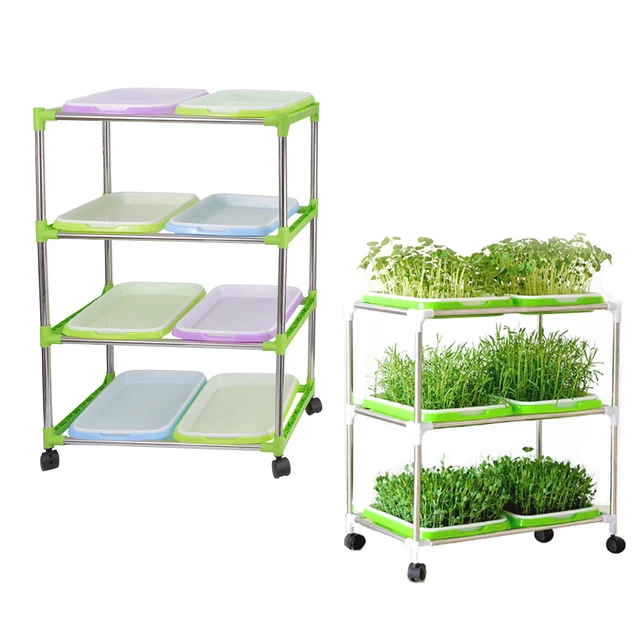 Bean Sprout Nursery Tray Shelf with Universal Wheel Stainless Steel Seedling Germination Tray HydroponicVegetable Planting Frame