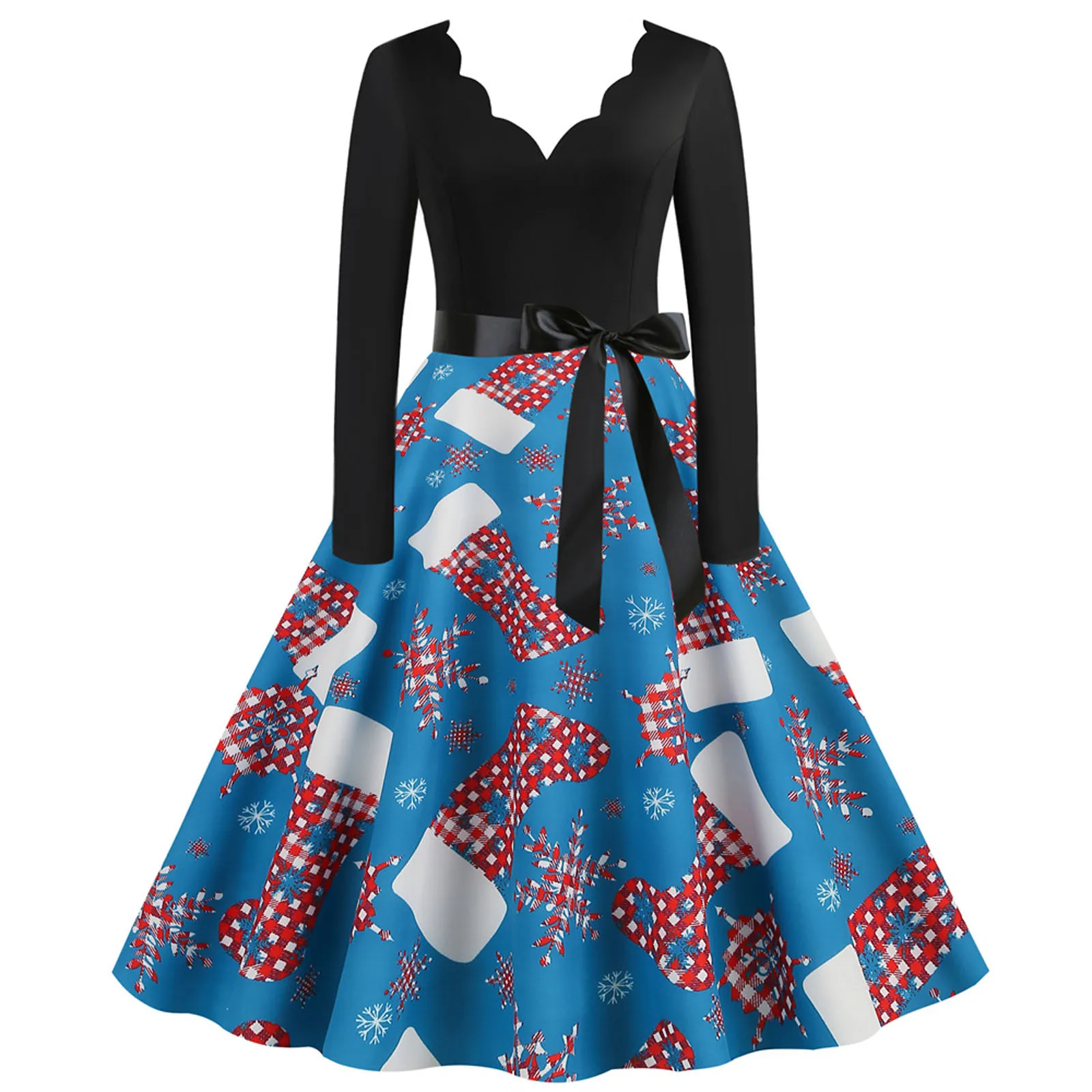 

2024 Women New Year Party Dresses Autumn Long Sleeve Vintage Polka Dot Dress Pin Up Spring Black Long Dress High Quality