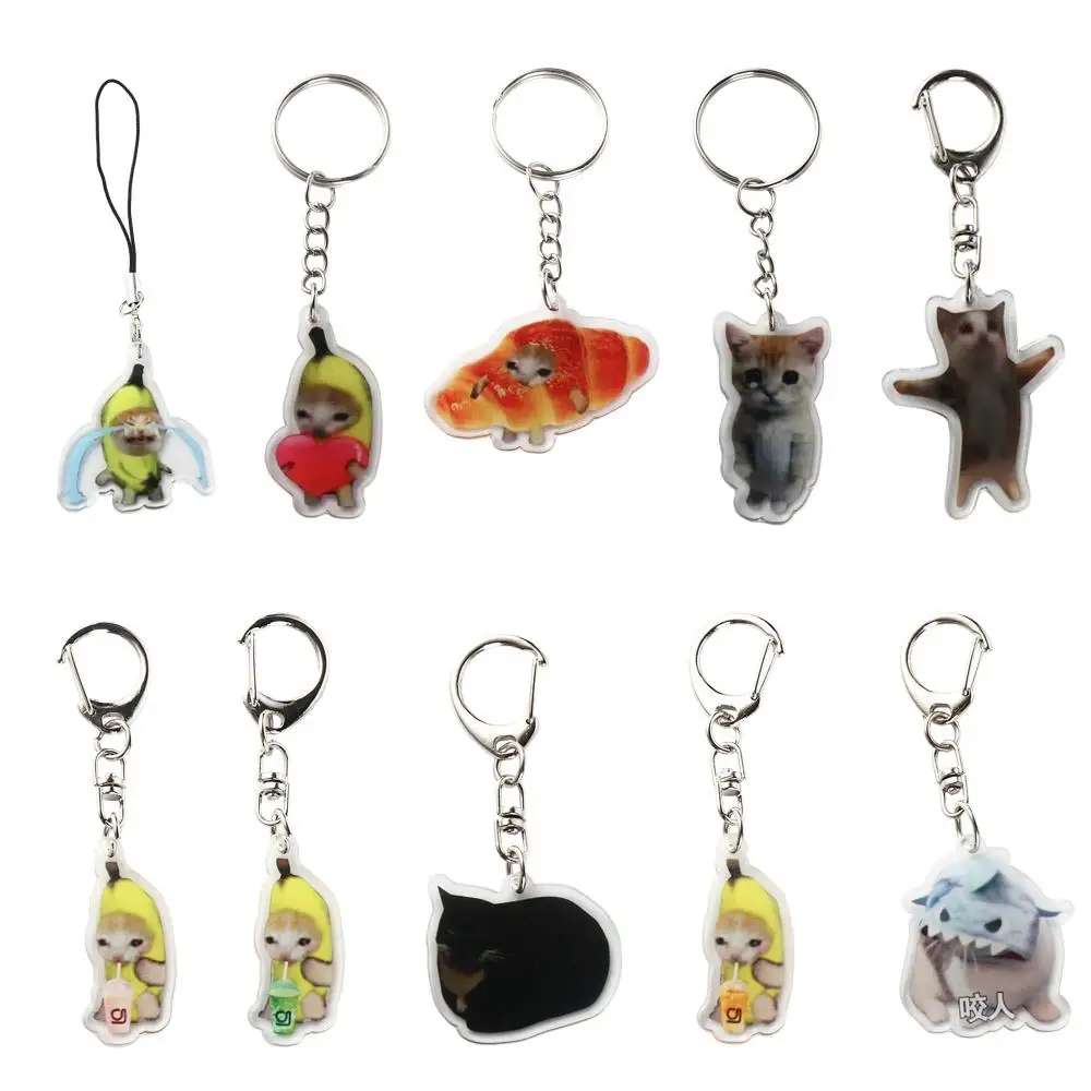 Banana Cat Happy Banana Cat Keychain Backpack Charm Keyrings Banana Cat Mobile Phone Chain DIY Jewelry Cartoon