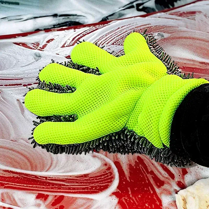 Chenille Car Wash Gloves Microfiber Wipe Car Sponge Scratch Free Wash Cleaning Coral Velvet Double-Sided Cleaning Tool