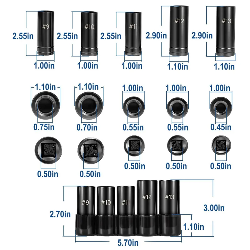 71670 Large Tap Socket Set, Fit 5/8", 11/16", 3/4", 7/8" & 1" (16mm-25mm) Taps, For Larger, M.C.T.I. Standard Taps