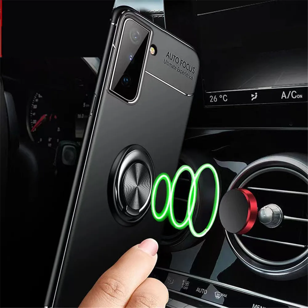 Galaxy S21Fe Shockproof Phone Case For Samsung S21Fe S21 Ultra Silicone Metal Ring Stand Phone Cover For Galaxy S21Fan Edition