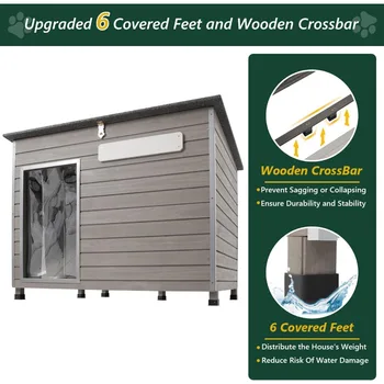 43.3" L Dog House Outdoor for Large Breeds Dogs Anti Chewing Iron Frames Dog Kennel Wooden Pet Houses for Indoor Outdoor 2