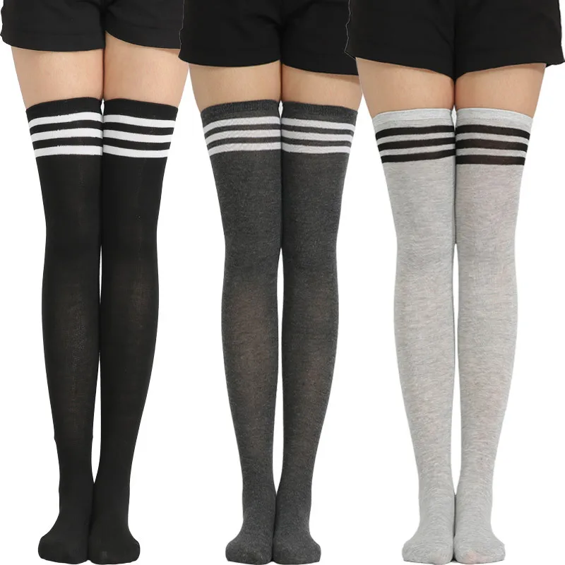 Striped Thigh High Socks Women Black White Striped Long Socks Sexy Over Knee Thigh High Socks Over The Knee Stockings Ladies Girls Warm Long Tube