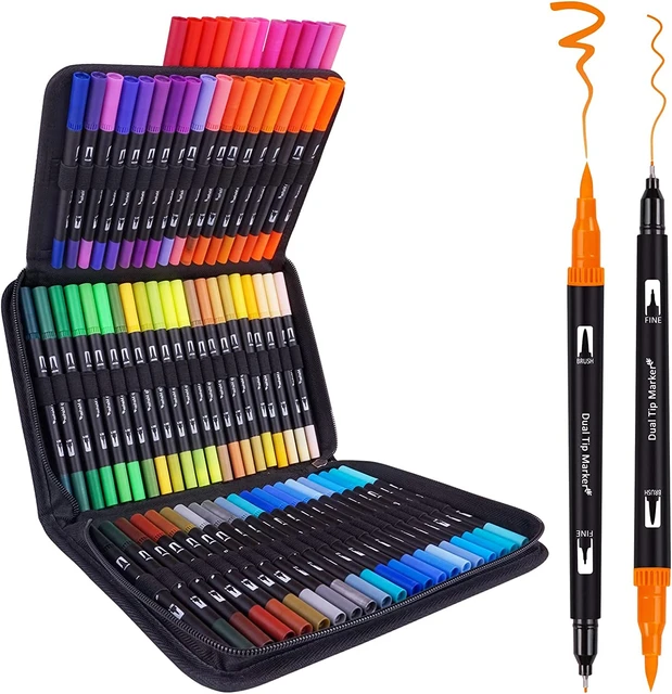 Dual Brush Marker Pens for Coloring,24 Colored Markers,Fine Point and Brush Tip Art Markers for Kids Adult Coloring Books Bullet Journals Planners,No