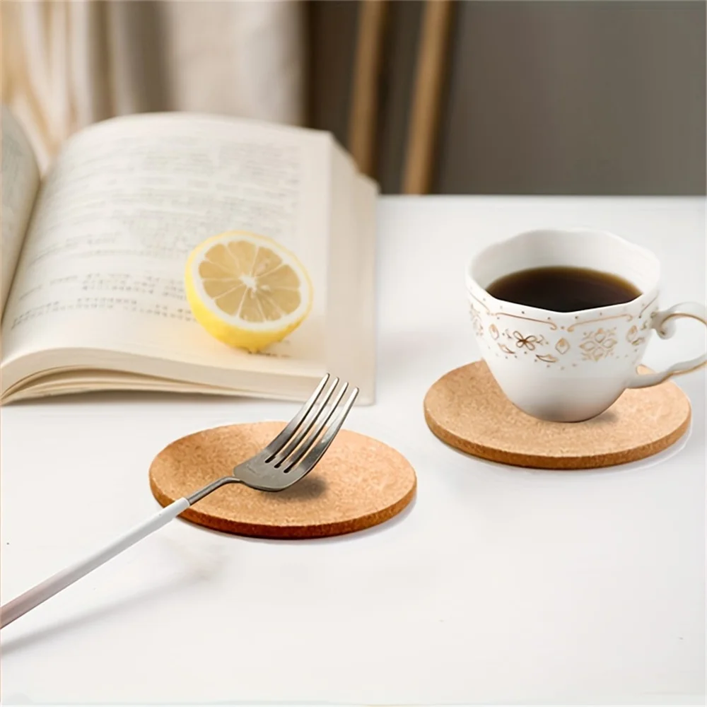 Description Picture 3 of itemCork Coasters Handy Round Square Shape Dia 9Cm 10Cm Plain Natural Wine Drink Tea Coffee Coaster For Home Office Kitchen
