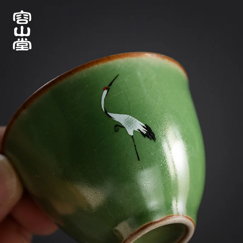 Landscape Sapphire Crane Tureen Ceramic Large Three-Piece Tea Bowl Hostess Tea Cup Kiln Baked Teaware Cup Bowl