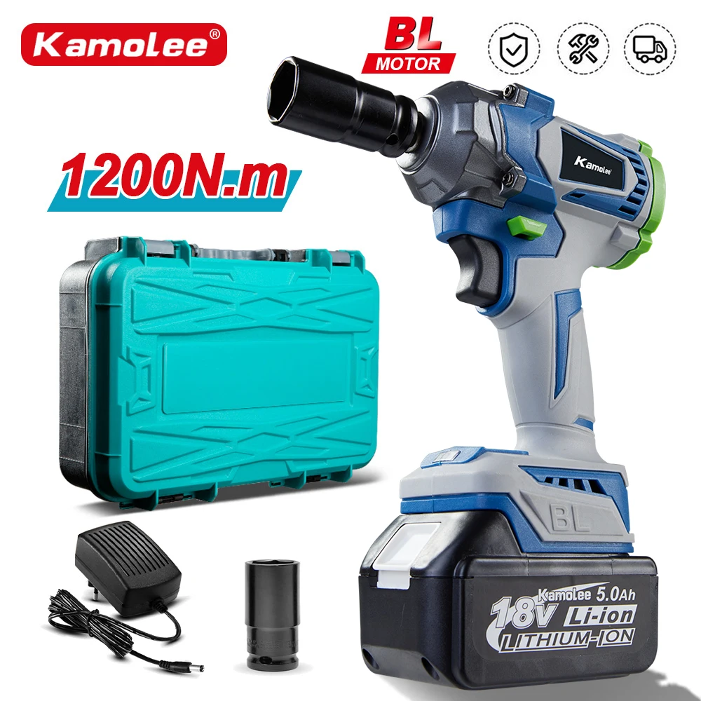 Kamolee 1000NM Brushless 1/2\'\' Electric Ratchet Wrench 4800RPM Removal Screw Nut Car Repair Power Tool for Makita 18V Battery