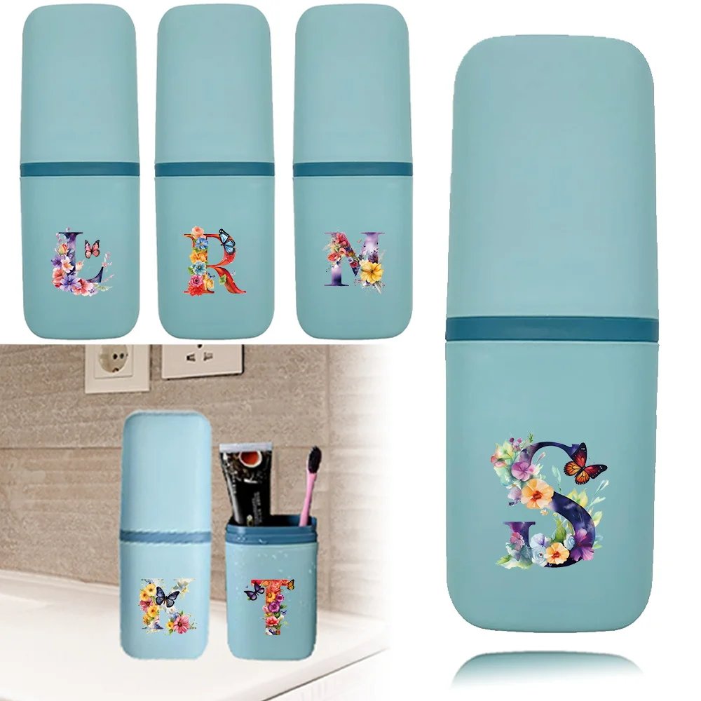 Portable Travel Toothbrush Box Toothbrush Case Toothbrush Storage Box Detachable Organizer Case Mouthwash Cup Travel Toothbrush Storage Box Butterfly Letter Pattern