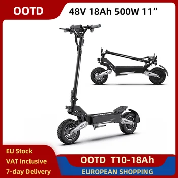 OOTD T10-18Ah Scooter elettrico 500W 48V 18Ah 11 "Pneumatici Tubeless Pieghevole E-scooter Freni a disco anteriori posteriori 50 km/h 120 kg di carico IP54