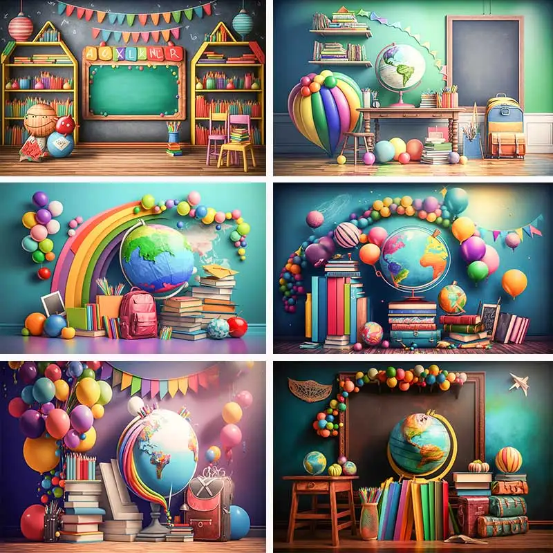 3D Back to School Birthday Party Backdrops for Cake Smash Photography Photographic Students Backgrounds for Photos Studio Shoots