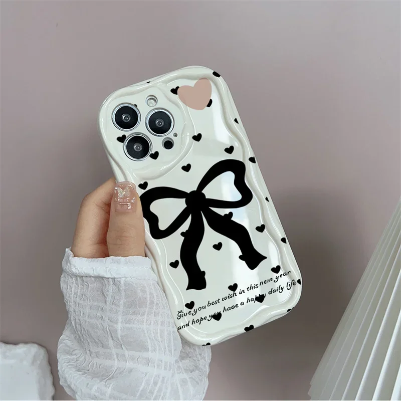 Cute Bow Wave Point Wavy Edge Phone Case Cover
