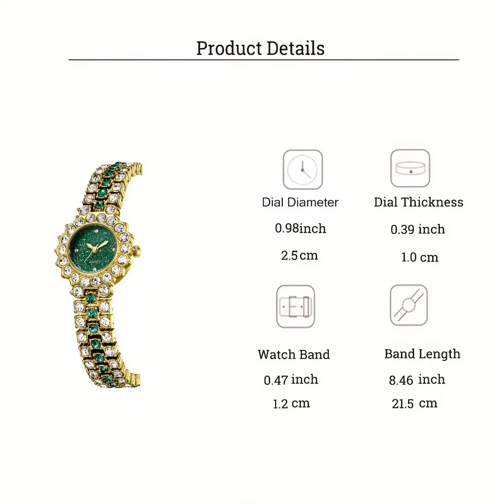 Ladies Rhinestone Quartz Watch + Bracelet Set Fancy Women Watches Jewelry Sophisticated And Stylish Women Watch (Small Size)