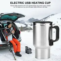 500ML 12V Car Electric Heating Cup USB Heating Cup Water Bottle Drink Mug Heater Traveling Cup with USB Heater Car Gadgets