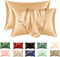 2 - Pack Super Soft Coral Satin Silk Pillowcases for Hair and Skin Care, Standard Size (Champange)