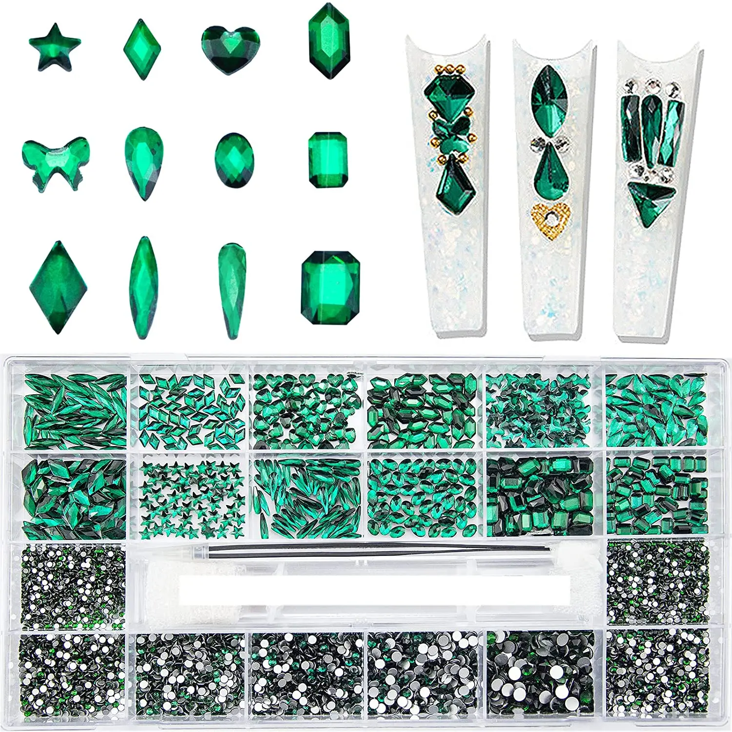 4880Pcs Silver Color Nail Rhinestones Kit, Nail Art Rhinestones Crystals  Round Beads Flatback Glass Silver Color Gems Multi Shapes Sized Rhinestones