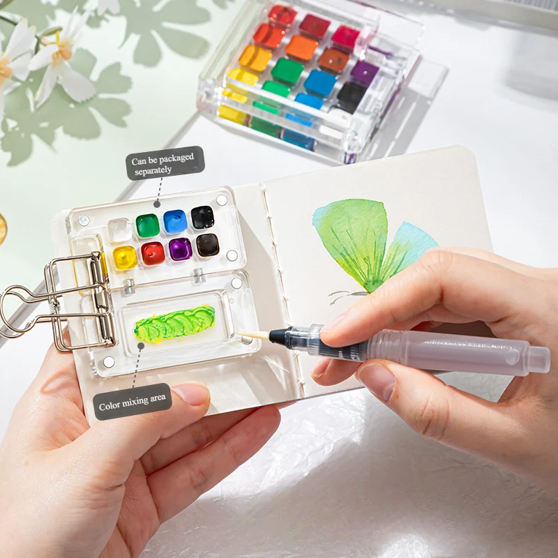2026년형 새로운 휴대용 미니 수채화 팔레트 세트, 여행용 스케치북 포함, 혼합 아크릴(PMMA) 페인트 박스, 예술가용 미술 용품