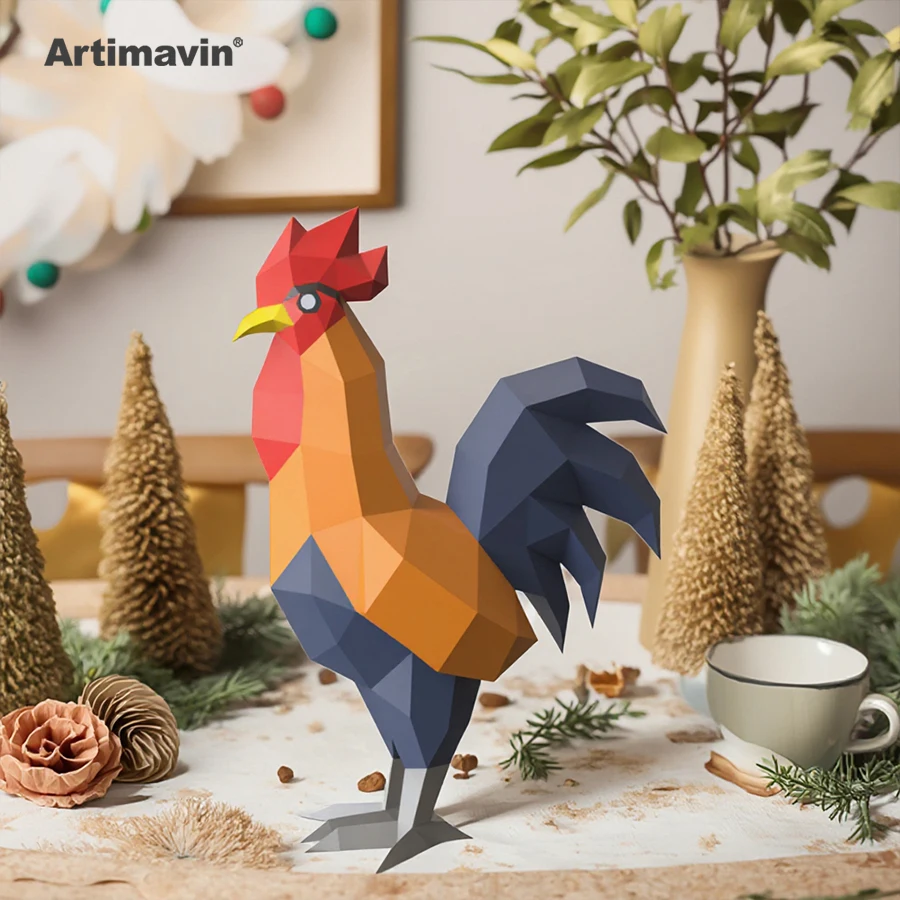 Rooster Creative Handmade DIY Origami 3D Paper Carving Model Interior Decoration Paper Art Trendy Toys