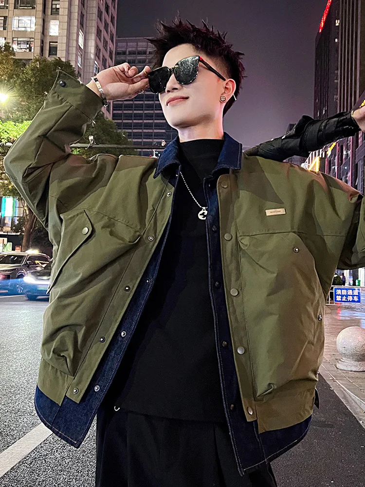 Fashionable Men's 2023 New Winter Down Cotton-Padded Coats Trendy Male Handsome Denim Patchwork Cotton-Padded Jacket Coats