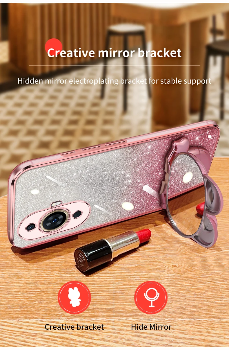 Honor8 Glitter Kaninchen Make-Up Spiegel Halter Fall Für Huawei Honor X8 8 X30 X40 X10 X20 50 9a 9 pro Weiche Abdeckung_voghion.com