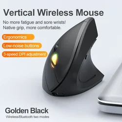 Ergonomic Wireless Vertical Mouse with Adjustable DPI and Bluetooth Connectivity (Rechargeable Black)