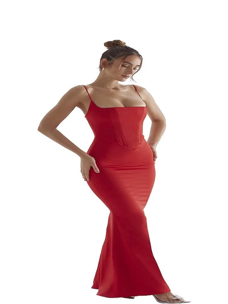 

CIEMIILI Bandage Dress New Sexy Spaghetti Strap Strapless Bodycon Elegant Celebrity Nightclub Runway Party Split Length Dresses
