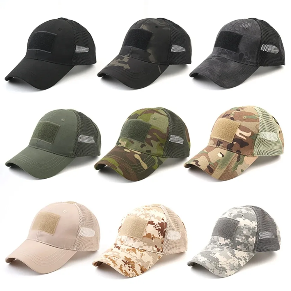 Tactical Cap Outdoor Sport Snapback Stripe Cap Camouflage Hat Simplicity Camo Hunting Mesh Cap Sport Shade Velcro