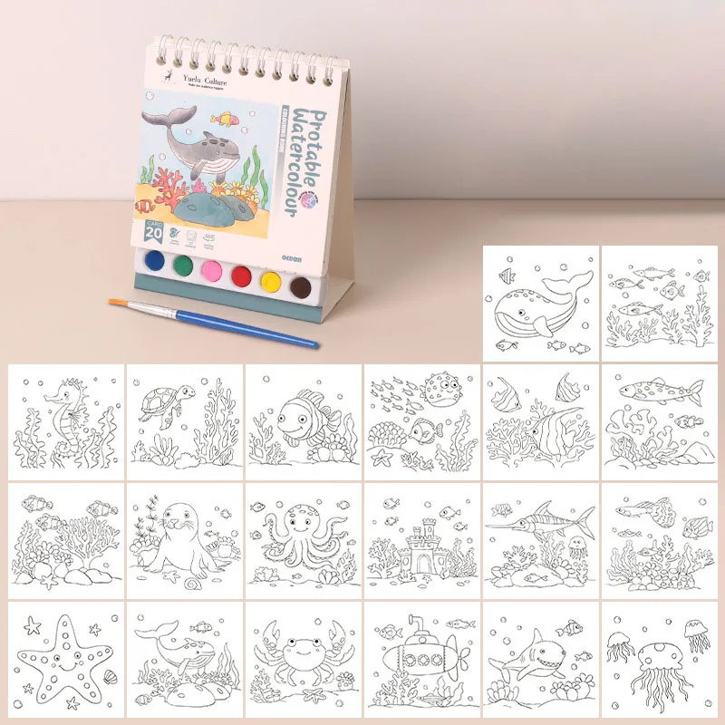 Creative coil vertical watercolor painting DIY watercolor graffiti book with built-in paint coloring picture book 6