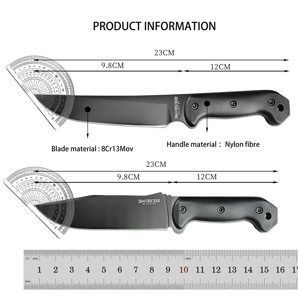 KA-BAR BK5 Becker Magnum Camp Straight Knife 8Cr13Mov Black Coated Blades Fixed Blade Outdoor Military Combat Survival Knives 6