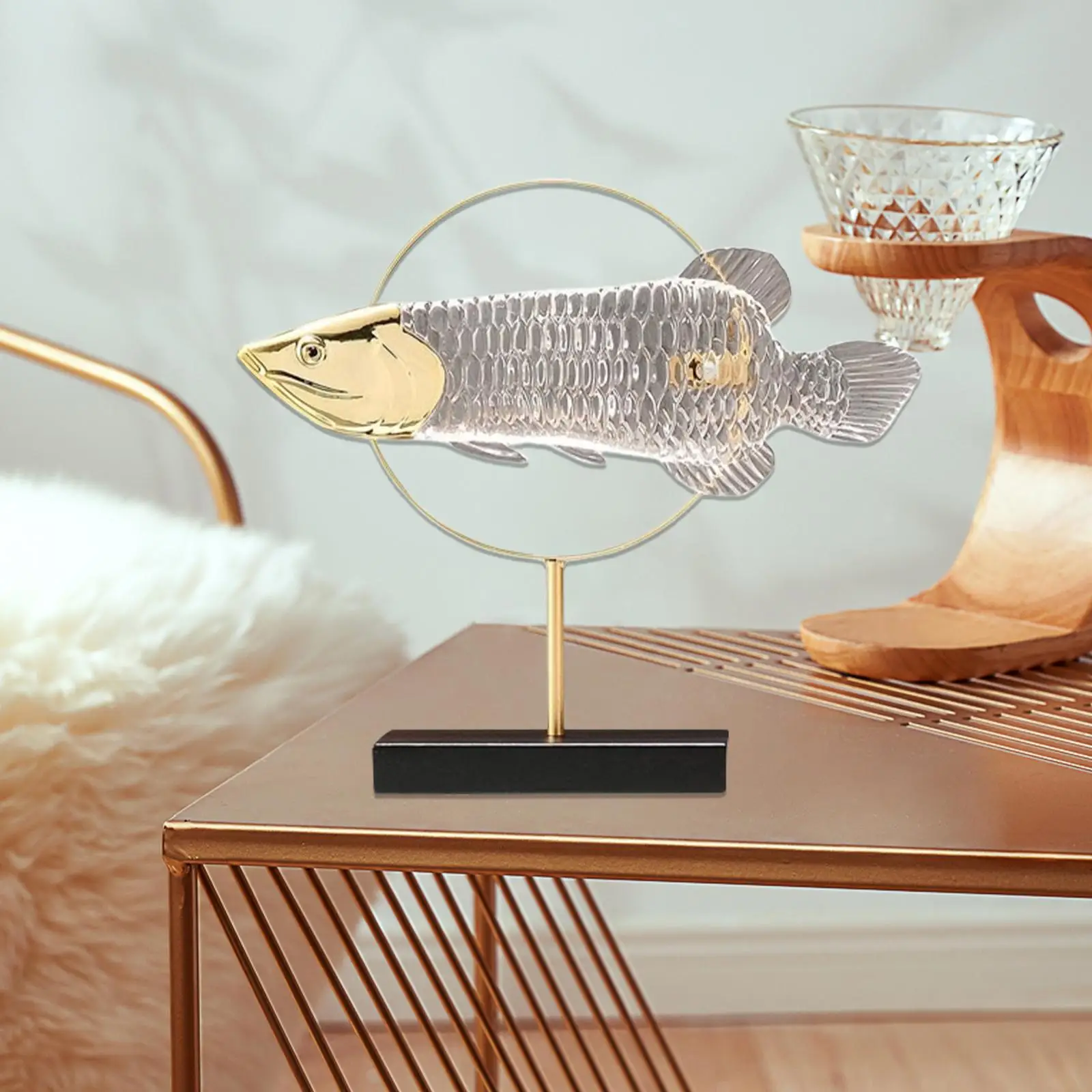Resin Figurine Gift Golden Arowana Statue for Desktop Living Room Fireplace