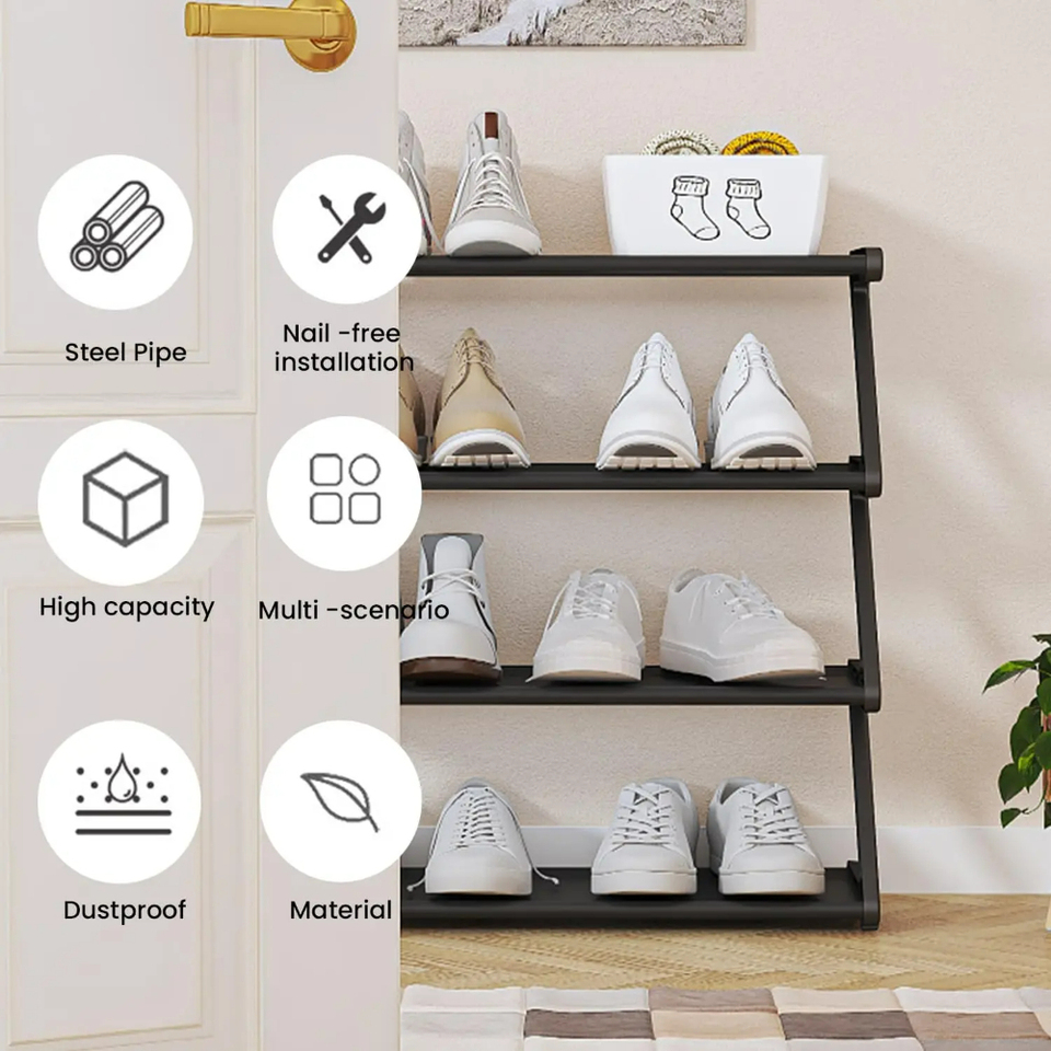 4-Tier Shoe Rack, Small Shoe Rack Organizer, Modern Hallway Shoe Storage, Free Standing Space Saving Shoe Shelf for Apartment