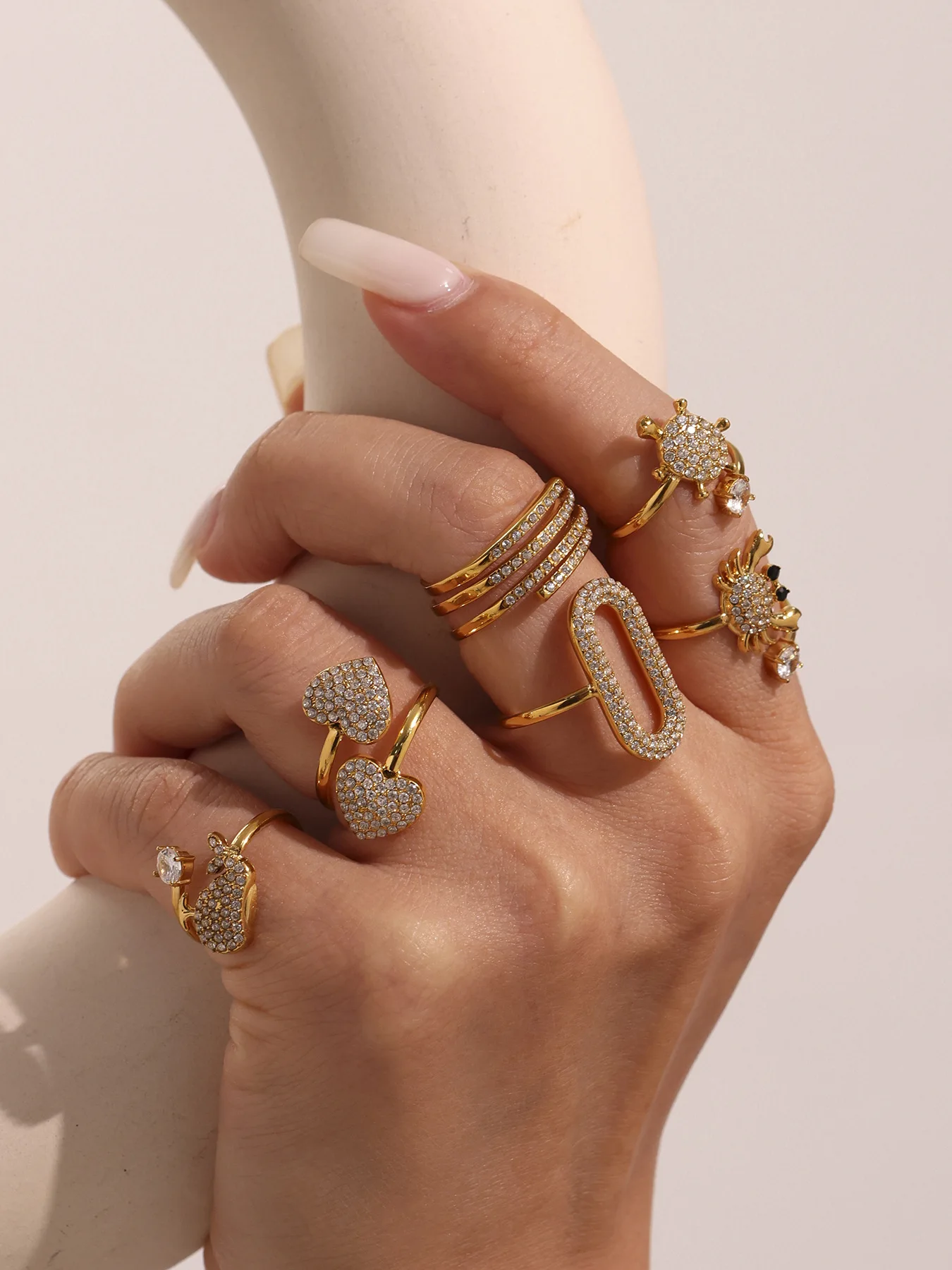 Riesenrad Trendy Zirkon Edelstahl Ringe Für Frauen Vergoldet Krabben Wal Design Kein Verrostet Finger Ring Schmuck – Detail 1