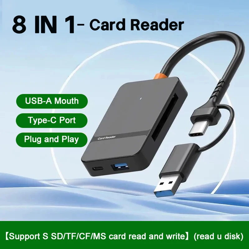 USB 3.0-Kartenleser SD Micro SD TF CF MS U Disk Kompakter Flash-Kartenadapter für Laptop Multi-Kartenleser 8-in-1-Smartcard-Leser