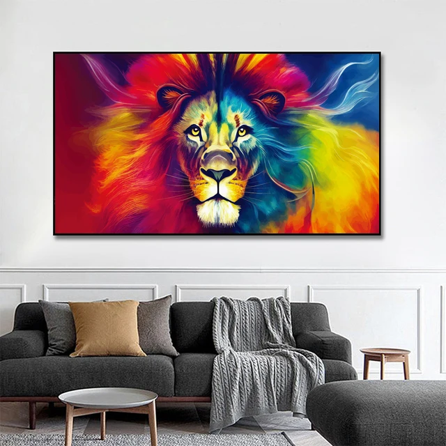thumbnail image 1 of Pósteres de animales de leopardo y león de gran tamaño, elefante africano, tigre, cuadro de pared, pintura en lienzo de una pieza, decoración del hogar sin marco, 1 of 5