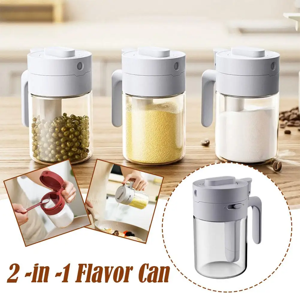 Glass Handle For Kitchen Seasoning Jar Flip Over Seasoning Box Transparent Glass With Spoon 1pc seasoning jar