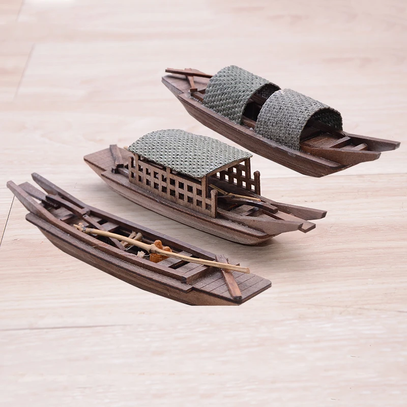 Chinese Style Wooden Boat Decoration Crafts Handmade Boat