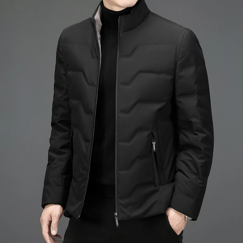 Men's Lightweight Duck Down Jackets Autumn Winter Business Casual Warm Puffer Coat Windproof Solid Padded Tops Clothing