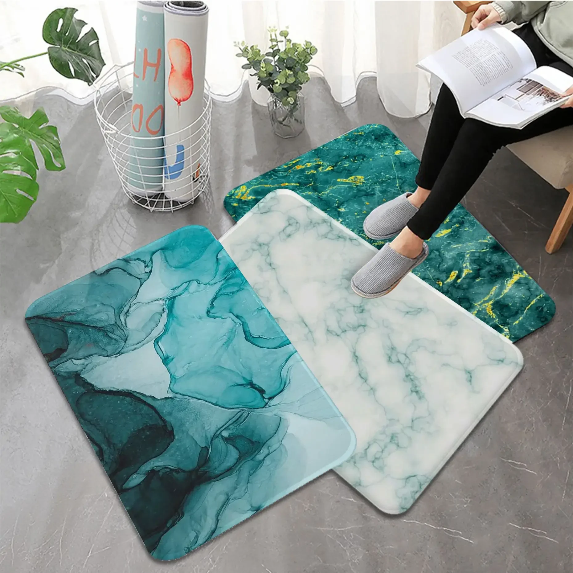 

Marble Floor Mat Entrance Door Mat Rectangle Anti-slip Home Soft Badmat Front Door Indoor Outdoor Mat Toilet Rug