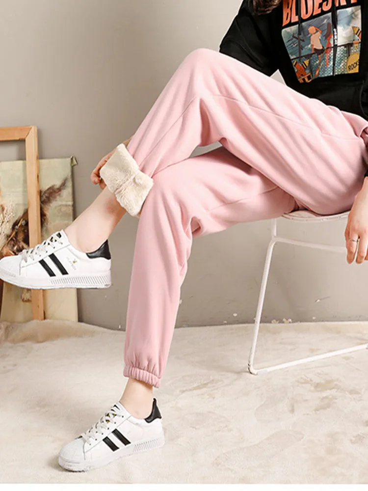 Winter Warm Trousers Women Casual Sports Fleece Thick Pants Solid Color Basic Y2k Cargo Pants Warm Sweatpants for Woman 2022 New