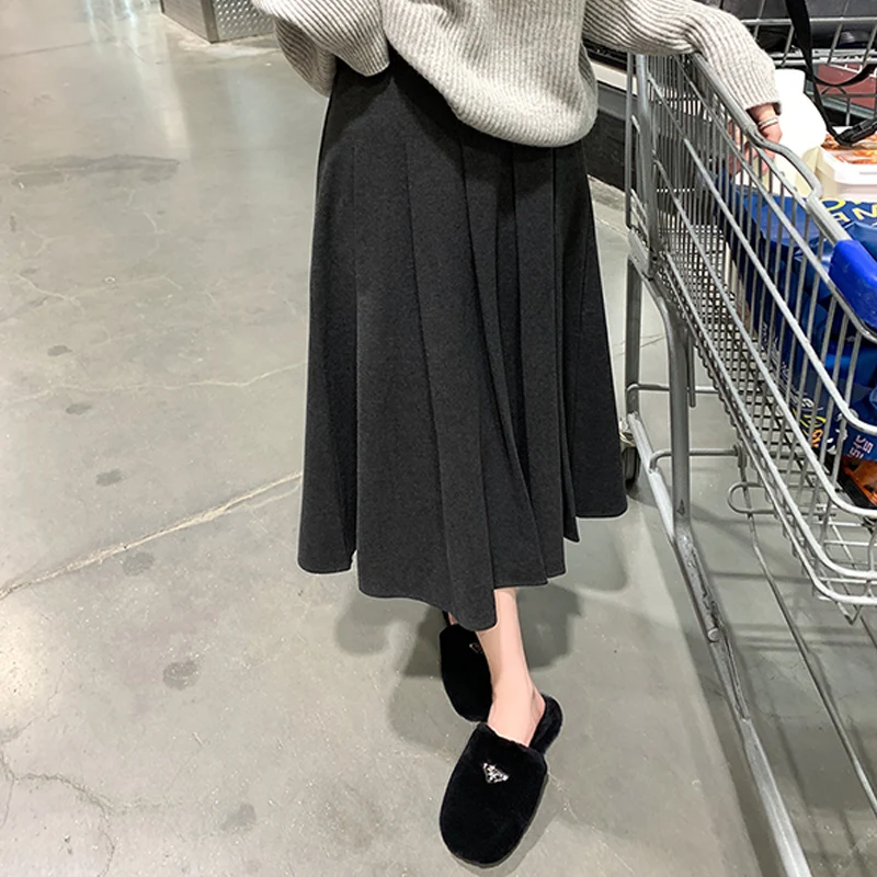 3351# Autumn Winter Fashion Pleated Woolen Maternity Skirts Elastic Waist Belly Loose Clothes for Pregnant Women Pregnancy