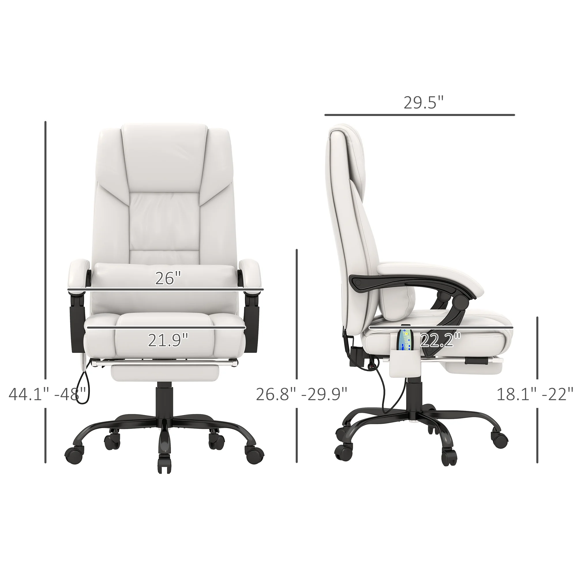 Massage Office Chair with 6 Vibrating Points, High Back Reclining Office Chair with Footrest and Remote, White 4