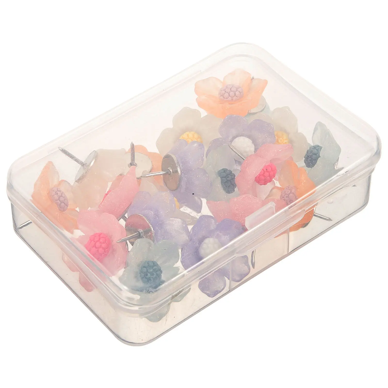 20Pcs 꽃 모양의 푸시핀 코르크 보드지도 표시용 밝은 색상의 강철 와이어 수지 압정 사무실 책상 액세서리