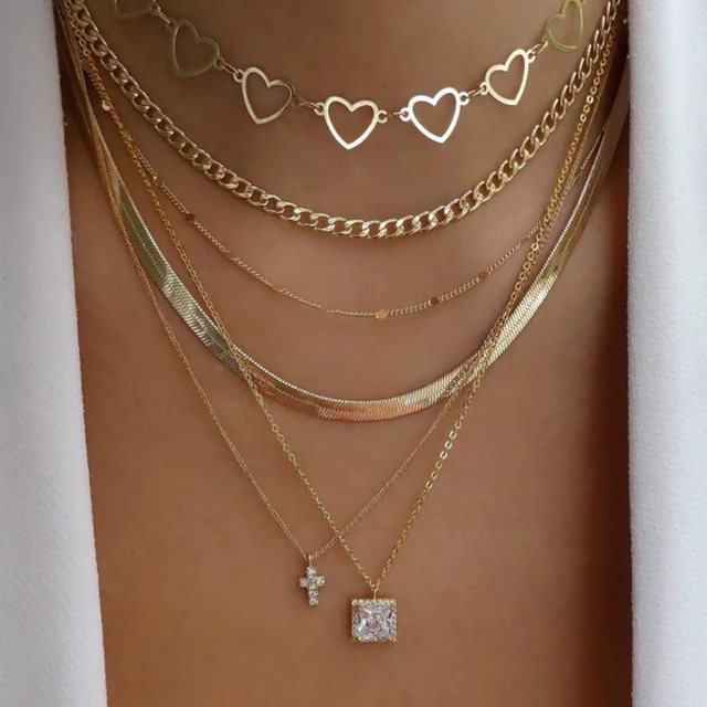 Colliers en chaîne de perles tressées simples, ton or, ensemble de colliers avec pendentif superposé pour femmes, usage quotidien et de fête, 5 pièces/ensemble