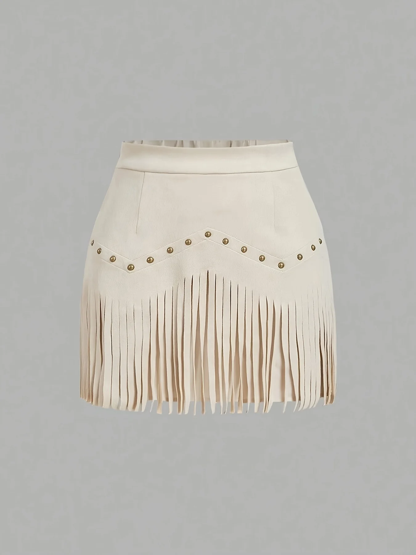 Women's Solid Color Suede Fringe Mini Skirt High Waist Studded Tassel Short Skirt Retro Casual Skirt For Daily Wear & Dating 4
